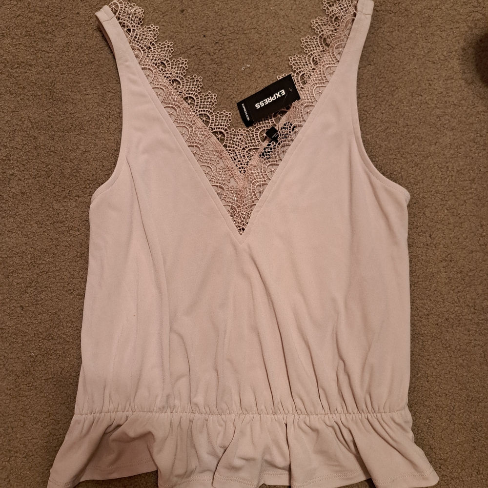Express Pink Lace Trim Women Tank Top
